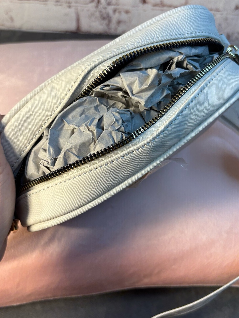U.S. Polo Assn. Cream Saffiano Crossbody Bag with Wide Strap - Picture 12 of 16
